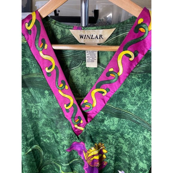 WINLAR GREEN TROPICAL FLORAL V NECK FLOWING KAFTAN ONE SIZE - Picture 4 of 10